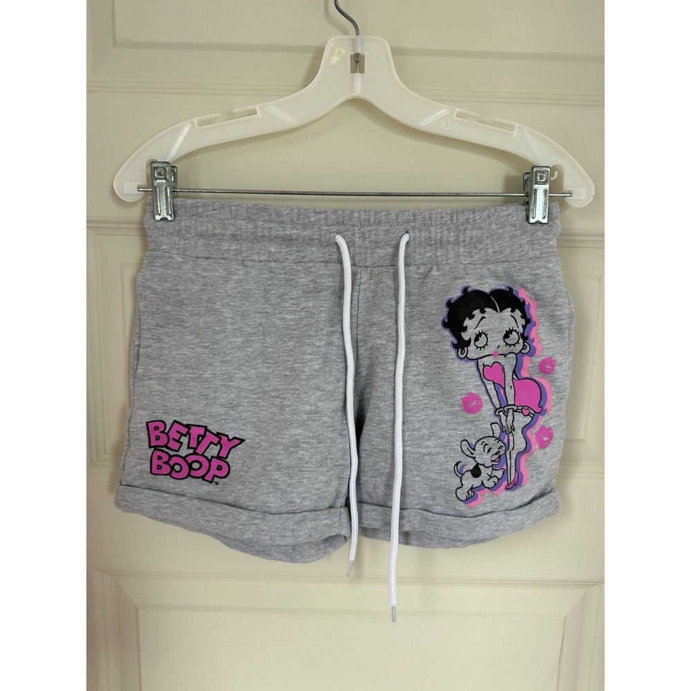 Betty Boop Womens‎ Shorts Size XXS Gray Graphic Print Athletic Cute Pink Pudgy